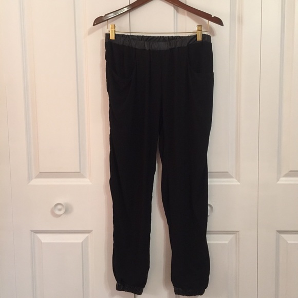 Faux leather trim black joggers - Picture 2 of 8